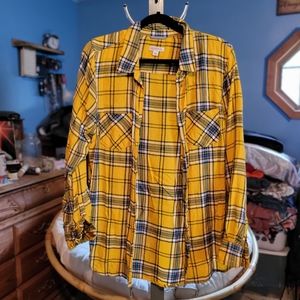 Yellow Lightweight Flannel Shirt Button Up